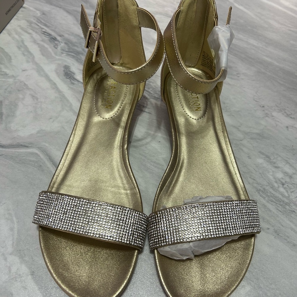 Kenneth Cole Gold Sandals with Rhinestone Detail
